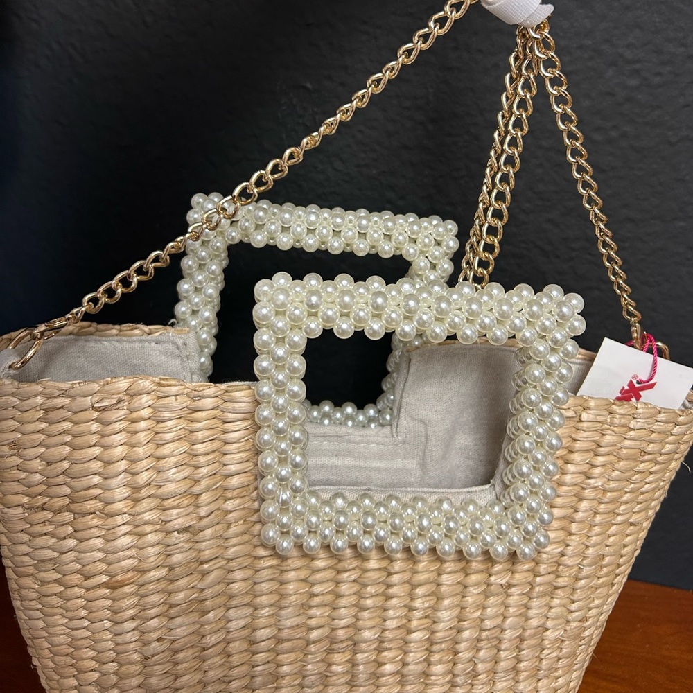 Isaac Mizrahi Raffia Pearl Handle Bag NWT - Picture 4 of 9